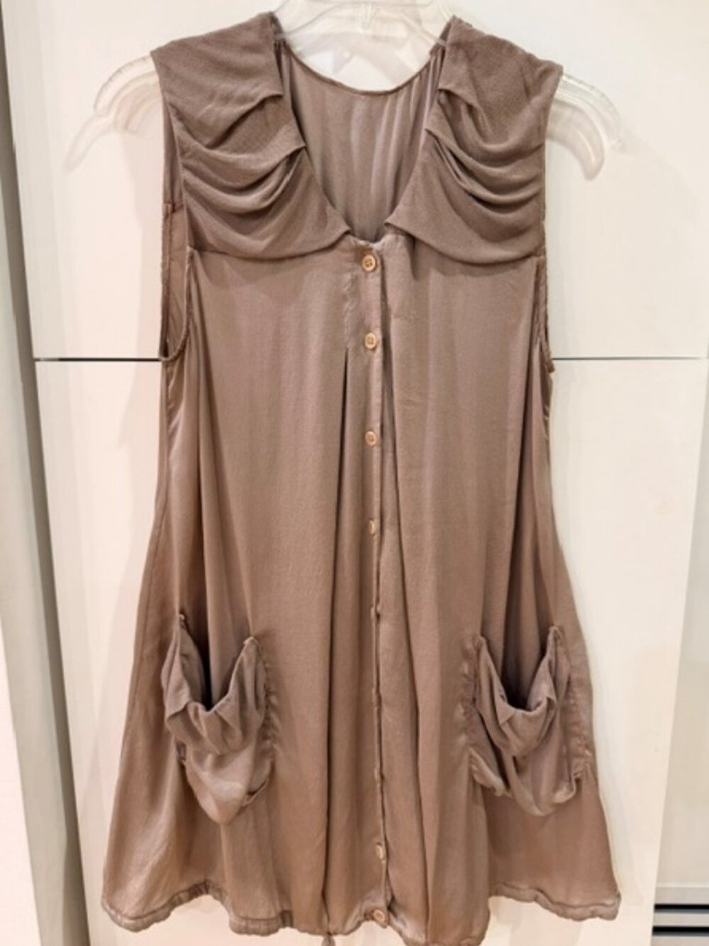 Transit Par-Such 100% Silk Tunic Top Made in Italy Size 2 (US 4–6) – Taupe Drape